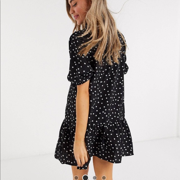Drop waist shirt dress . Puff sleeves with Polka dots - Picture 3 of 4